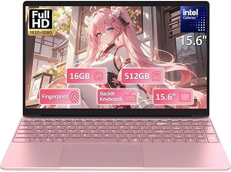 15.6“ Rose Gold Laptop with Backlit Keyboard and Fingerprint Reader