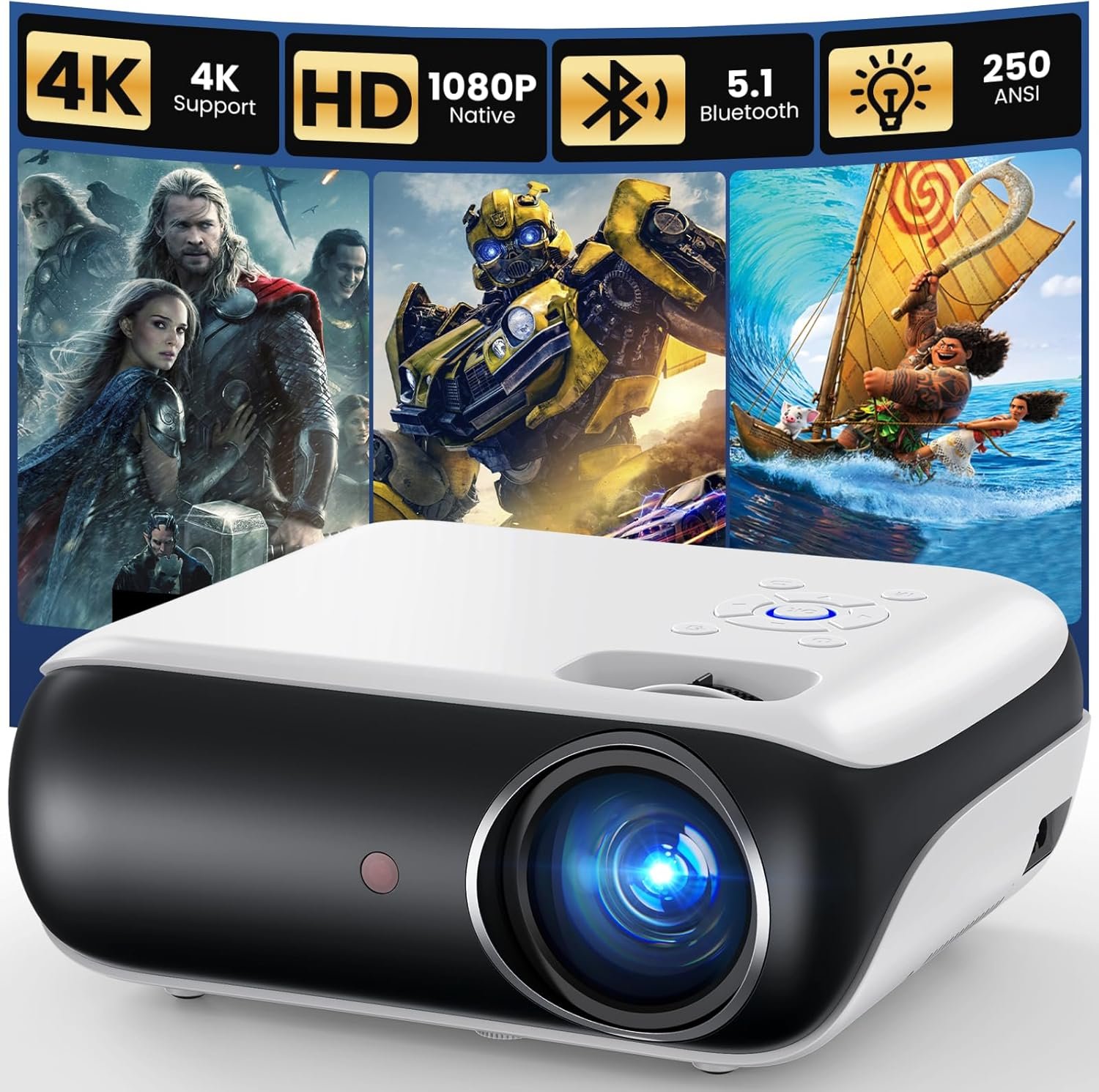 HAPPRUN Native 1080P Bluetooth Mini Projector