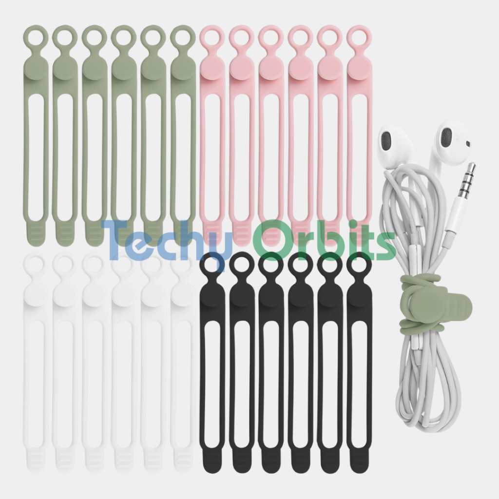 Nearockle 24Pcs Silicone Cable Straps Cord Organizer