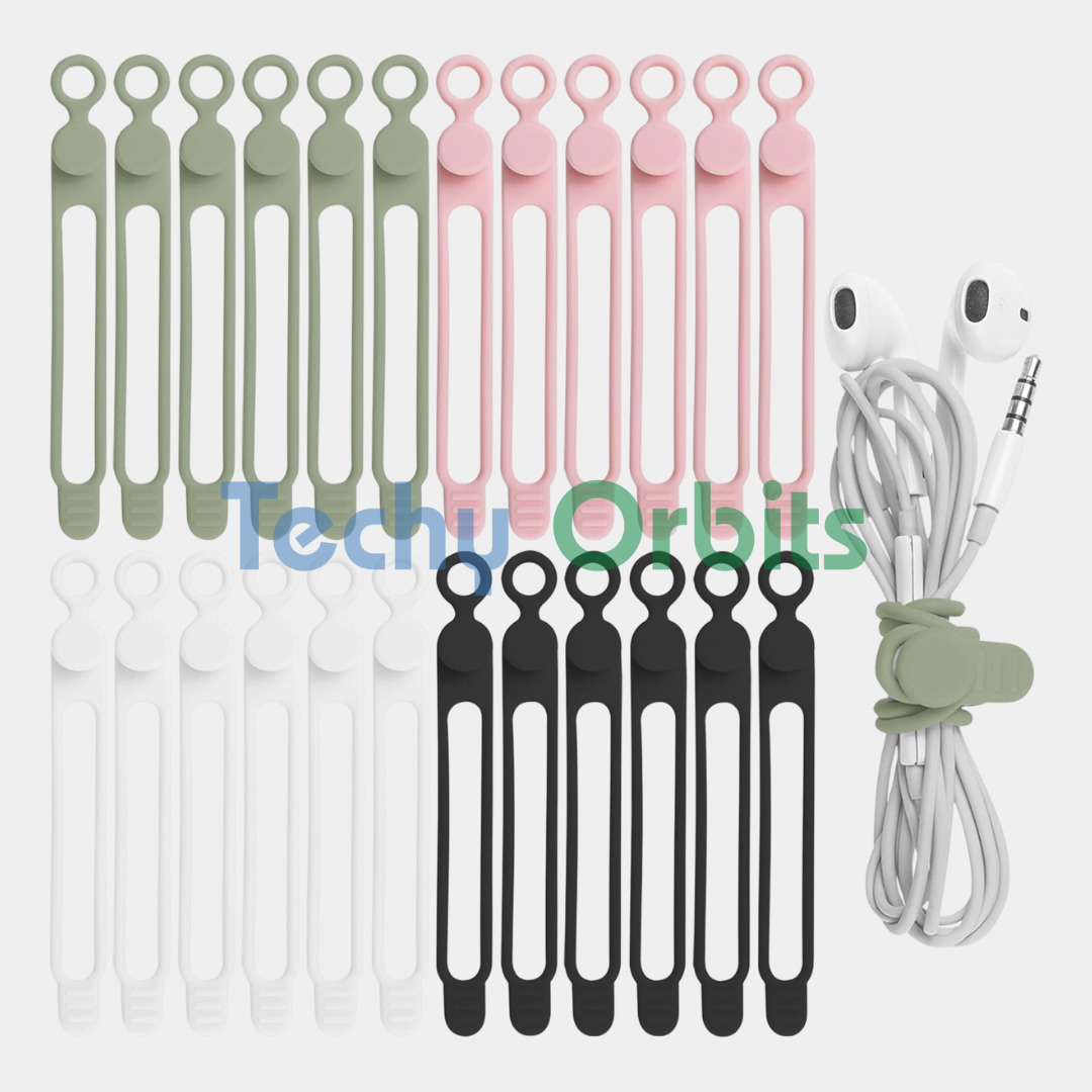 Nearockle 24Pcs Silicone Cable Straps Cord Organizer